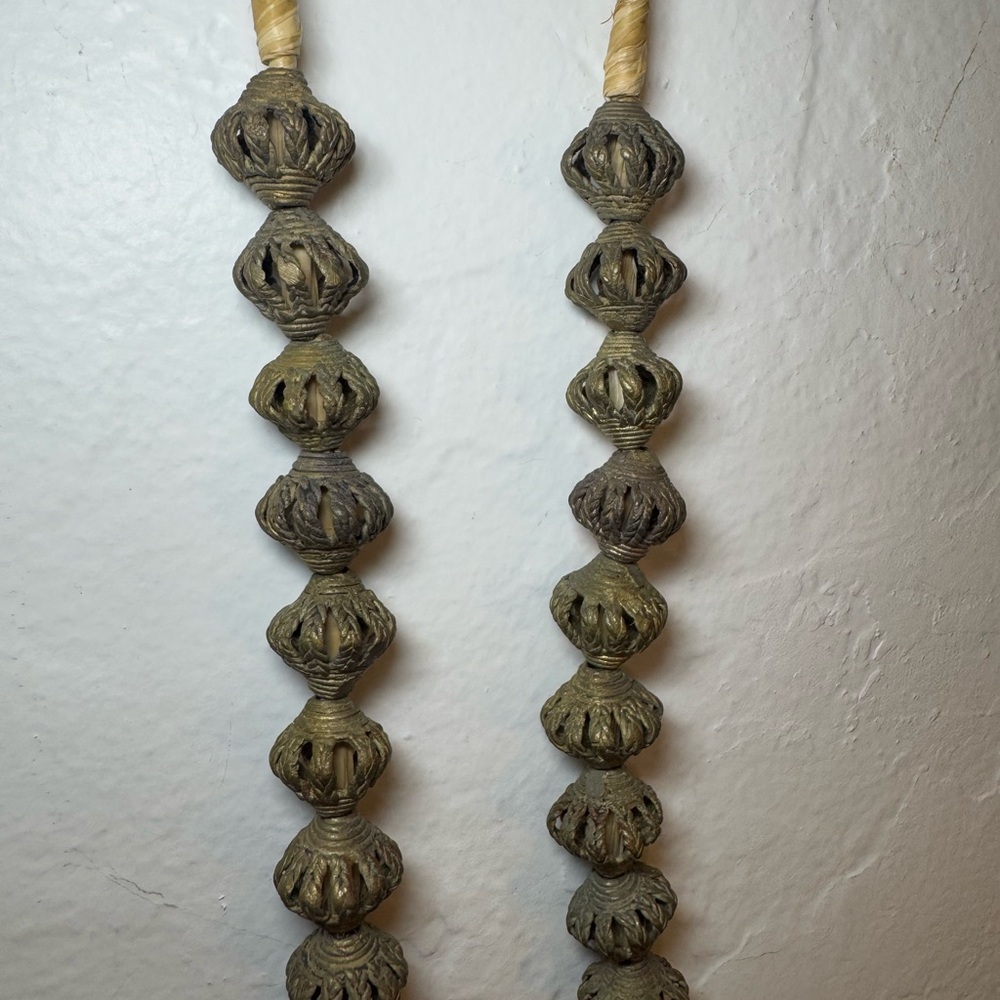 HANDMADE AFRICAN BRASS TRADE BEADS CROWNS WALL DECOR, UNISEX NECKLACE, MACRAMÉ